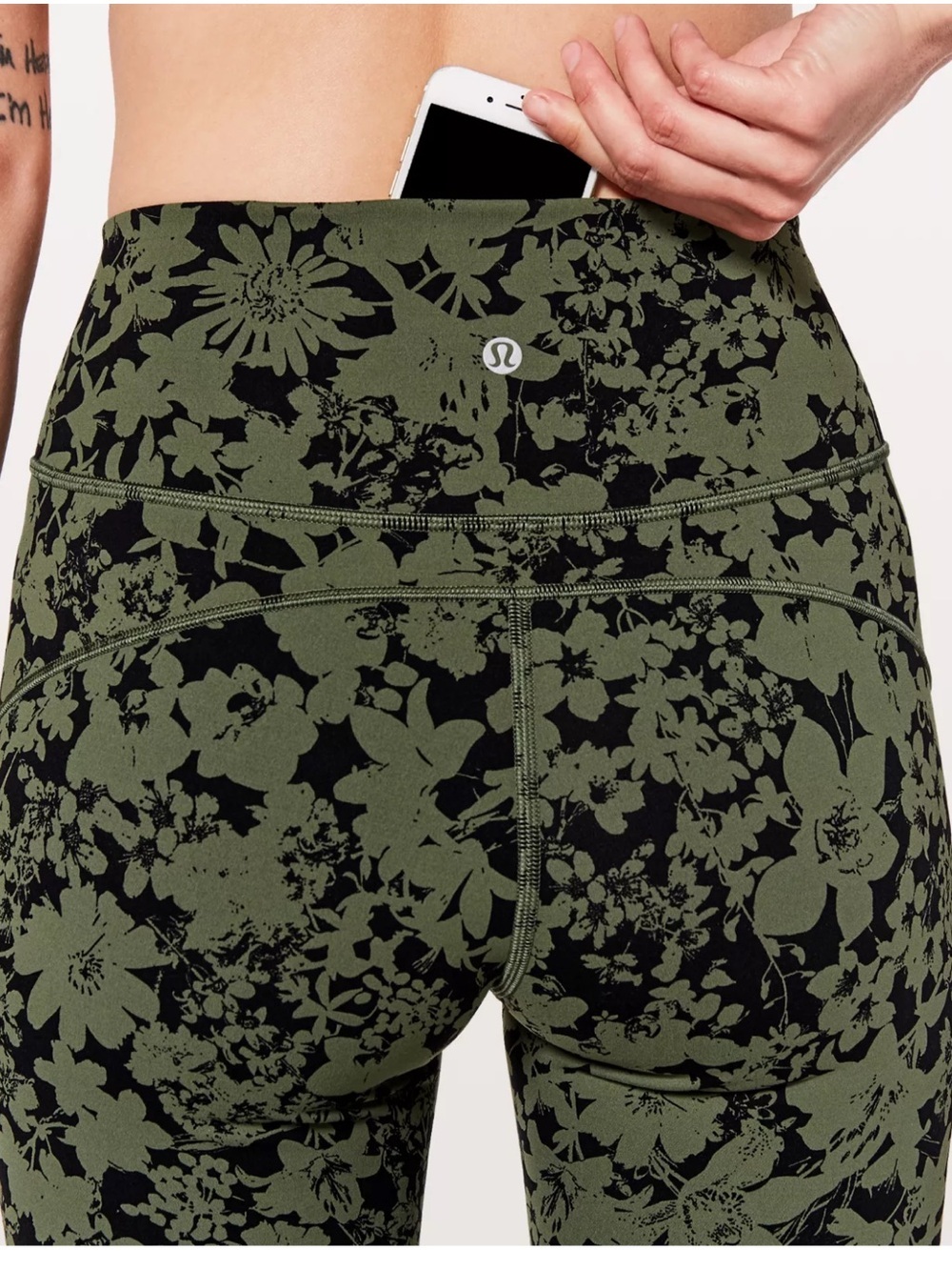 Lululemon In Movement 7/8 Tight Sz 6 Efflorescent Barracks Green Black Leggings - Picture 8 of 8